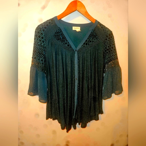 Anthropologie Emerald Green Flowy Top - Picture 1 of 8